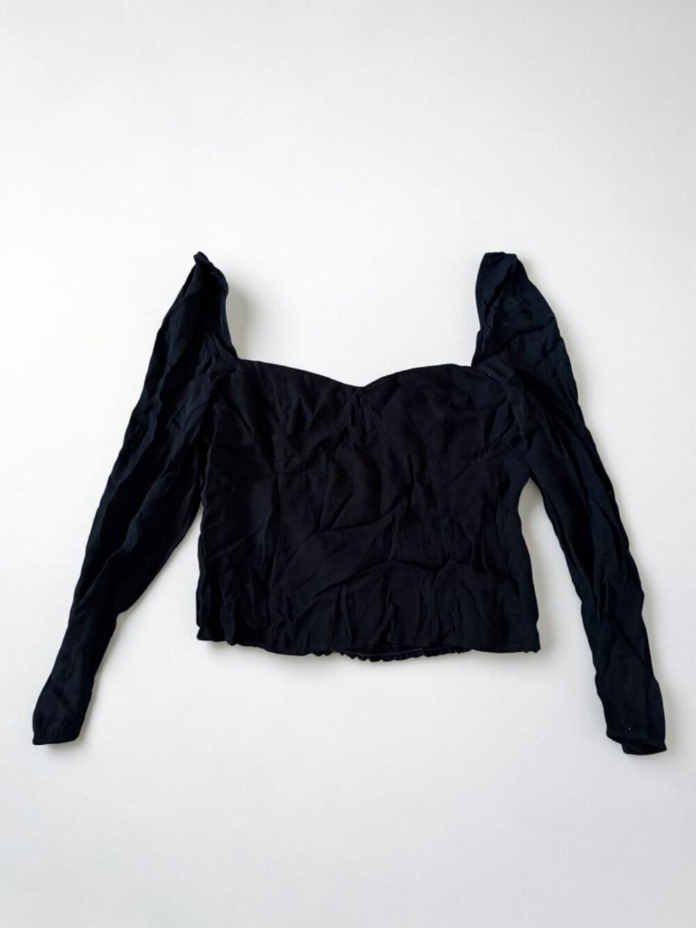 REFORMATION Black Linen Blend Smocked Long Sleeve Top Size 12